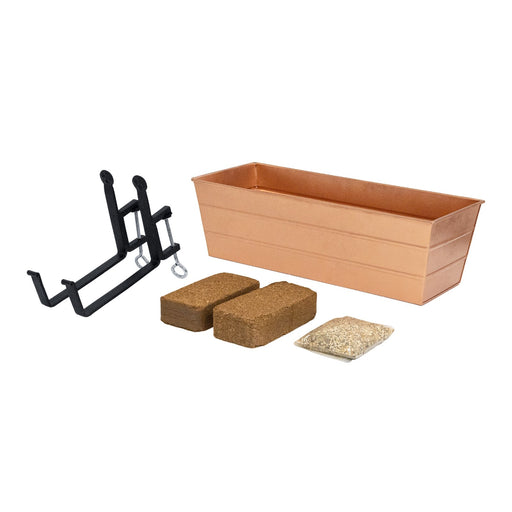Achla Bloom Box Garden Growing Kit, Medium Copper with Clamp-On Brackets | Galvanized Steel Planter for Flat Railings | Deck & | Model C-20C-RM-GK2