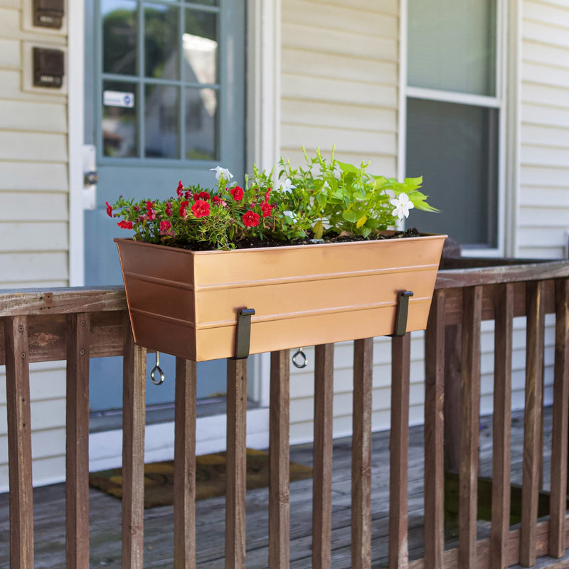 Achla Bloom Box Garden Growing Kit, Medium Copper with Clamp-On Brackets | Galvanized Steel Planter for Flat Railings | Deck & | Model C-20C-RM-GK2