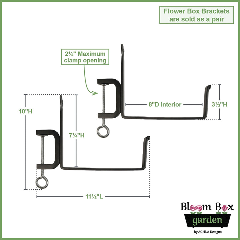 Achla Bloom Box Medium Copper Planter | Galvanized Steel with Wrought Iron Brackets | Deck & Balcony Railing Garden | Model C-20C-RM-GK2
