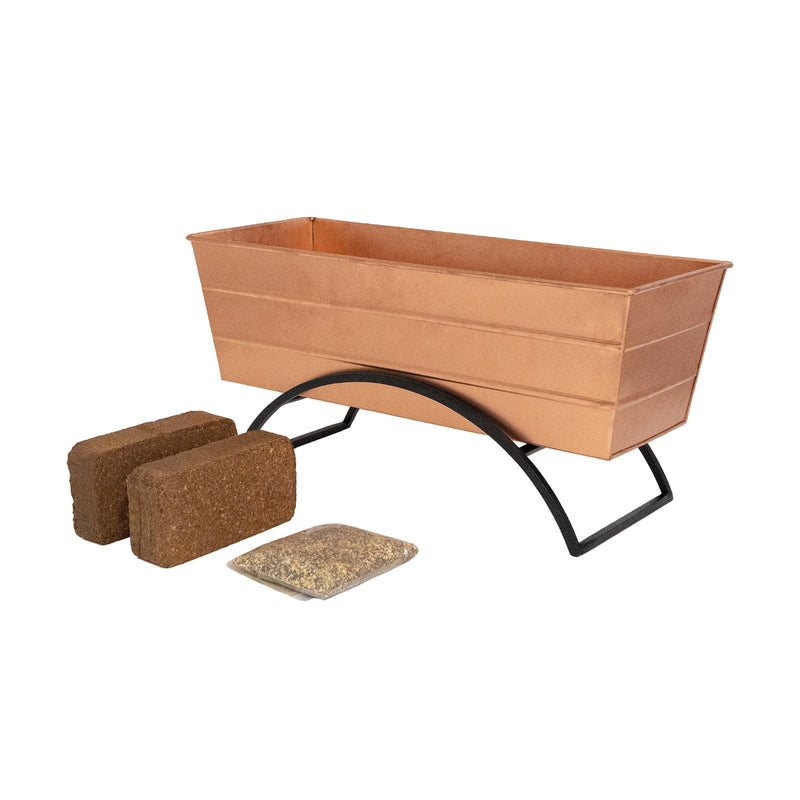Achla Bloom Box Garden Growing Kit Medium Copper | Galvanized Steel Planter on Wrought Iron Stand | Deck, Patio & Balcony Garden | Model C-20C-S-GK2