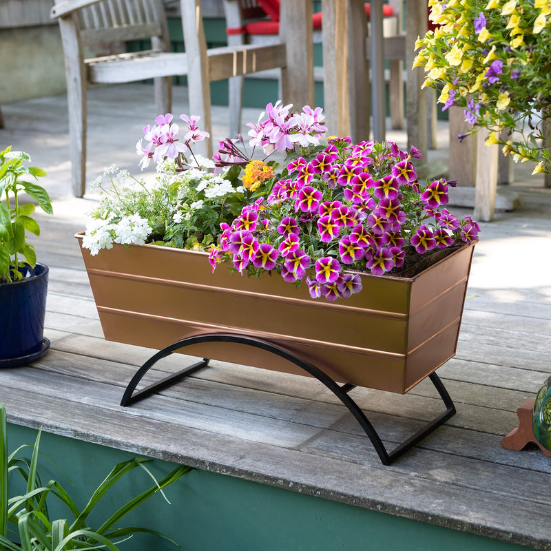 Achla Bloom Box Garden Growing Kit Medium Copper | Galvanized Steel Planter on Wrought Iron Stand | Deck, Patio & Balcony Garden | Model C-20C-S-GK2