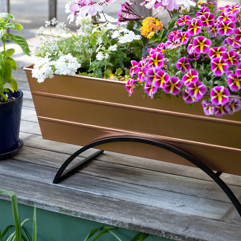 Achla Bloom Box Garden Growing Kit Medium Copper | Galvanized Steel Planter on Wrought Iron Stand | Deck, Patio & Balcony Garden | Model C-20C-S-GK2