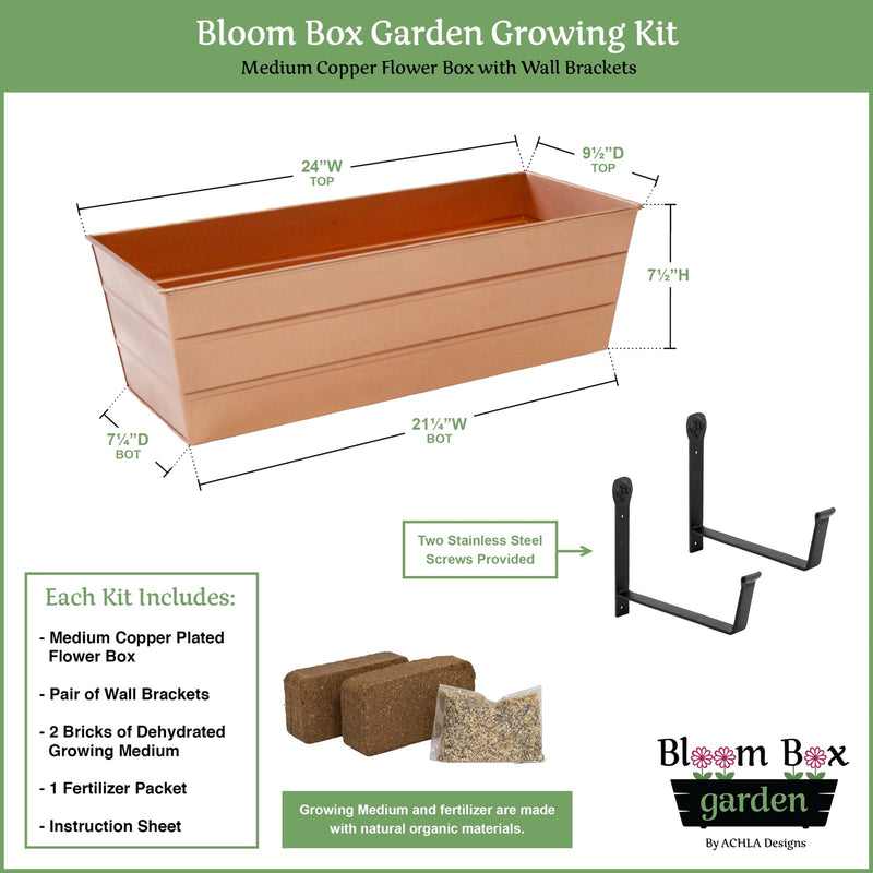 Achla Bloom Box Garden Growing Kit Medium Copper Planter | Galvanized Steel with Copper Plated Finish | Deck, Porch & Balcony | Model C-20C-WM-GK2