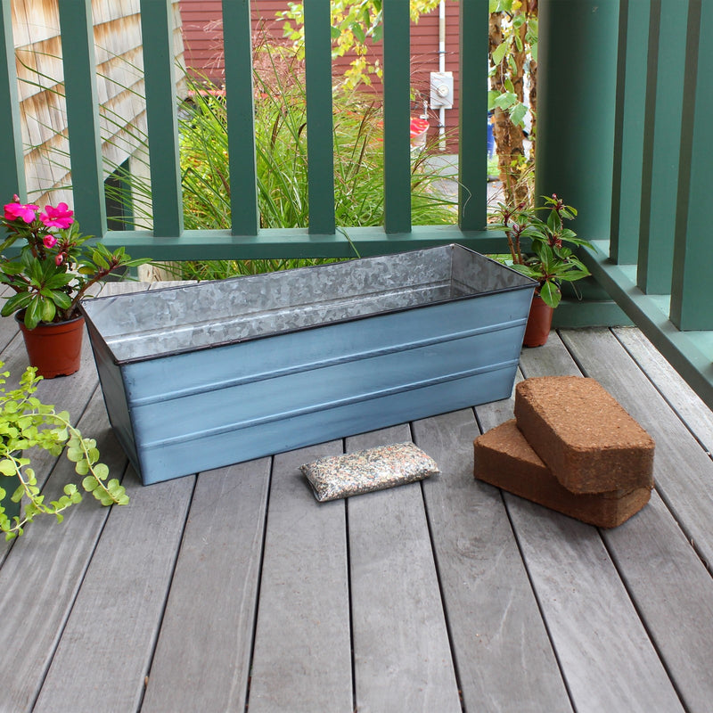 Achla Bloom Box Garden Growing Kit Medium Nantucket Blue | Galvanized Steel Planter | Deck, Porch & Balcony Container Garden | Model C-20NB-GK2