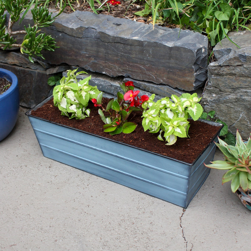 Achla Bloom Box Garden Growing Kit Medium Nantucket Blue | Galvanized Steel Planter | Deck, Porch & Balcony Container Garden | Model C-20NB-GK2