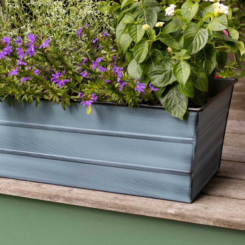 Achla Bloom Box Garden Growing Kit Medium Nantucket Blue | Galvanized Steel Planter | Deck, Porch & Balcony Container Garden | Model C-20NB-GK2