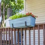 Achla Bloom Box Garden Growing Kit Medium Blue | Galvanized Steel with Blue Patina Finish | Deck Railing Planter with Clamp-On | Model C-20NB-RM-GK2