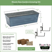 Achla Bloom Box Garden Growing Kit Medium Blue | Galvanized Steel with Blue Patina Finish | Deck Railing Planter with Clamp-On | Model C-20NB-RM-GK2