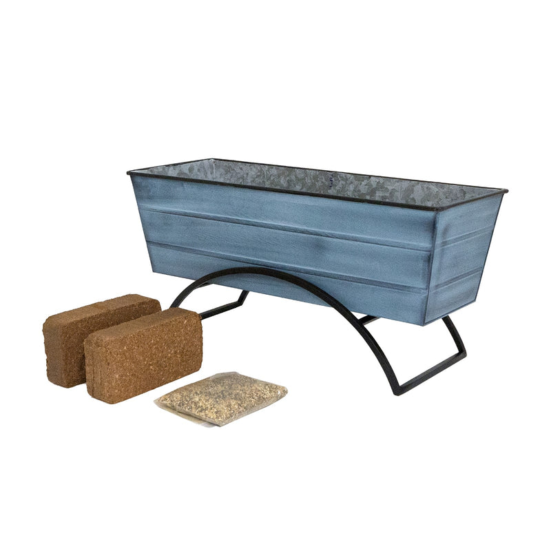 Achla Bloom Box Garden Growing Kit Medium Blue | Galvanized Steel and Wrought Iron | Deck, Porch & Balcony Container Garden | Model C-20NB-S-GK2