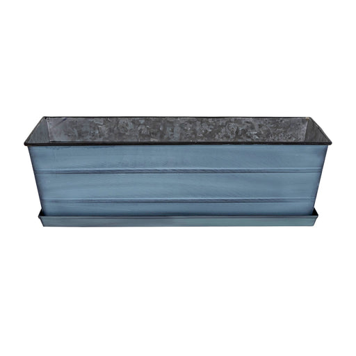 Achla Medium Blue Flower Box with Tray Kit | Galvanized Steel Nantucket Blue | Deck, Balcony & Porch Planter | 24 x 10 x 8 in | Model C-20NB-T
