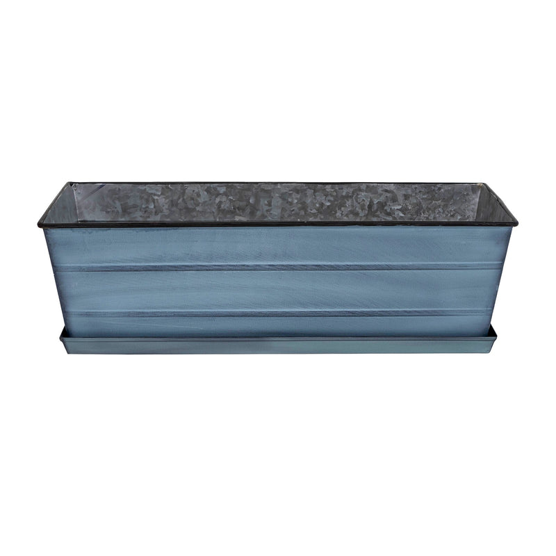 Achla Medium Blue Flower Box with Tray Kit | Galvanized Steel Nantucket Blue | Deck, Balcony & Porch Planter | 24 x 10 x 8 in | Model C-20NB-T