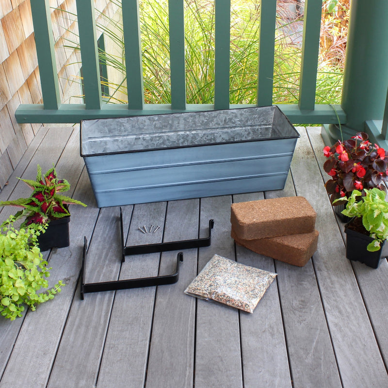 Achla Bloom Box Garden Growing Kit Medium Blue | Galvanized Steel and Wrought Iron Wall-Mounted Planter | Deck, Porch & Balcony | Model C-20NB-WM-GK2