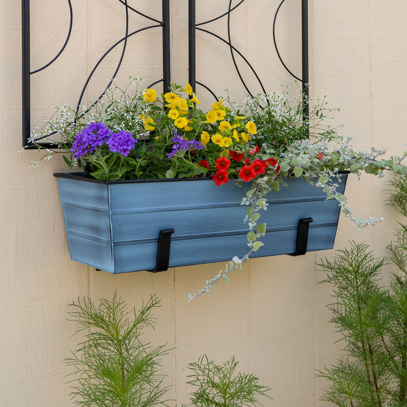 Achla Bloom Box Garden Growing Kit Medium Blue | Galvanized Steel and Wrought Iron Wall-Mounted Planter | Deck, Porch & Balcony | Model C-20NB-WM-GK2