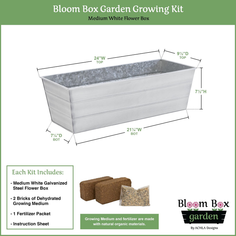 Achla Bloom Box Garden Growing Kit Medium White | Galvanized Steel Cape Cod White | Deck, Porch & Balcony Container Garden | Model C-20W-GK2