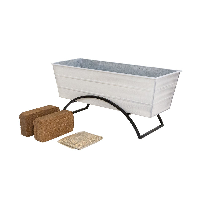 Achla Bloom Box Garden Growing Kit, Medium White | Galvanized Steel and Wrought Iron | Deck & Balcony Container Garden | 24 x 9.5 | Model C-20W-S-GK2