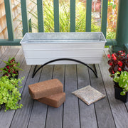Achla Bloom Box Garden Growing Kit, Medium White | Galvanized Steel and Wrought Iron | Deck & Balcony Container Garden | 24 x 9.5 | Model C-20W-S-GK2