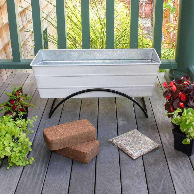Achla Bloom Box Garden Growing Kit Medium White | Galvanized Steel and Wrought Iron | Deck & Balcony Container Garden | 24 x 9.5 x | Model C-20W-S-GK2