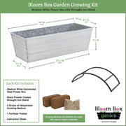 Achla Bloom Box Garden Growing Kit, Medium White | Galvanized Steel and Wrought Iron | Deck & Balcony Container Garden | 24 x 9.5 | Model C-20W-S-GK2