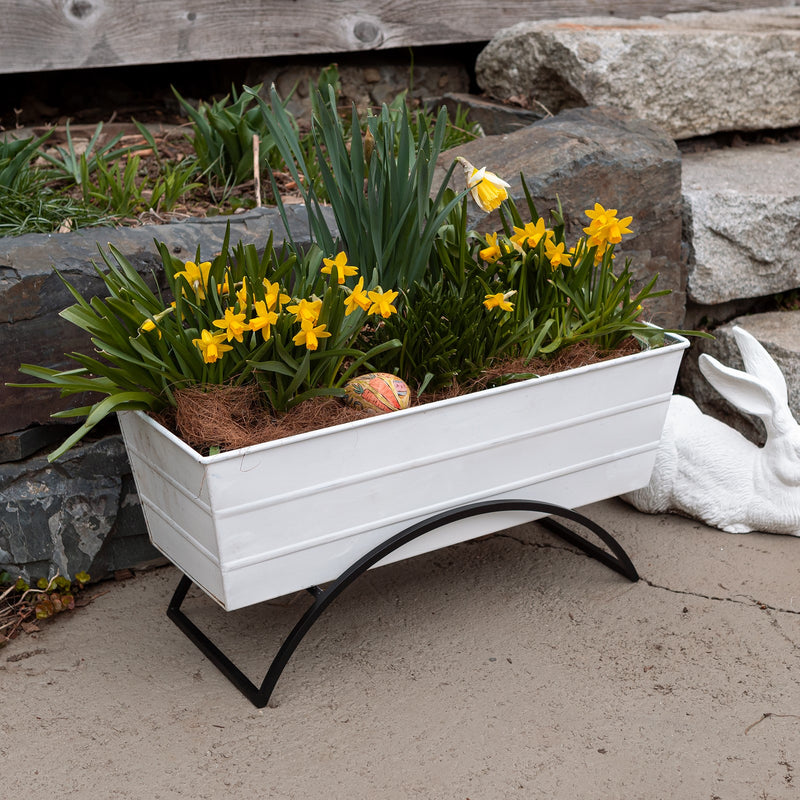 Achla Bloom Box Garden Growing Kit Medium White | Galvanized Steel and Wrought Iron | Deck & Balcony Container Garden | 24 x 9.5 x | Model C-20W-S-GK2