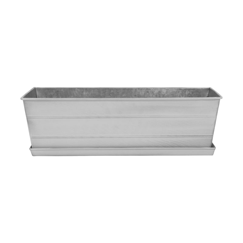 Achla Medium White Flower Box with Tray | Galvanized Steel | Deck & Balcony Planter | 24 x 10 x 8 in | Model C-20W-T