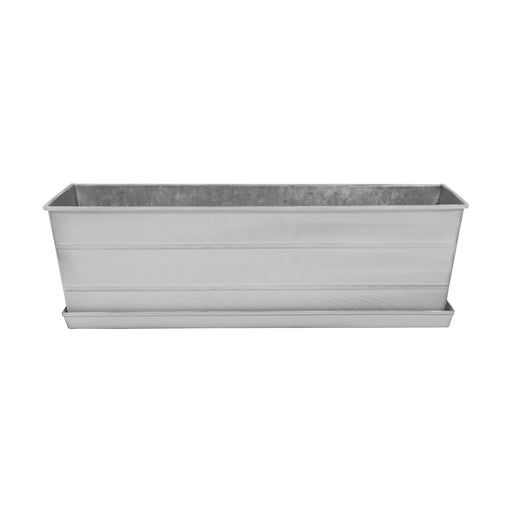 Achla Medium White Flower Box with Tray | Galvanized Steel | Deck & Balcony Planter | 24 x 10 x 8 in | Model C-20W-T