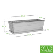 Achla Medium White Flower Box with Tray | Galvanized Steel | Deck & Balcony Planter | 24 x 10 x 8 in | Model C-20W-T