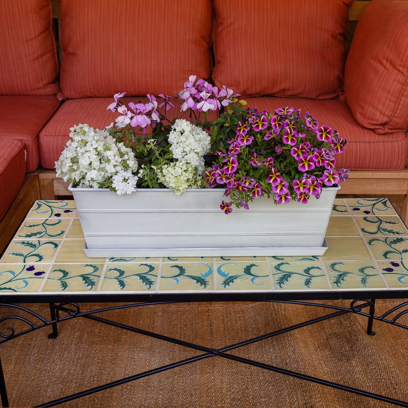 Achla Medium White Flower Box with Tray | Galvanized Steel | Deck & Balcony Planter | 24 x 10 x 8 in | Model C-20W-T