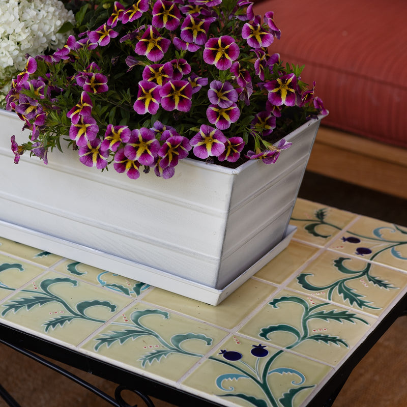 Achla Medium White Flower Box with Tray | Galvanized Steel Cape Cod White | Deck & Balcony Planter | 24 x 10 x 8 in | Model C-20W-T