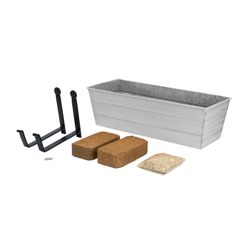 Achla Bloom Box Garden Growing Kit Medium White | Galvanized Steel & Wrought Iron | Deck, Porch & Balcony Container Garden | Model C-20W-WM-GK2