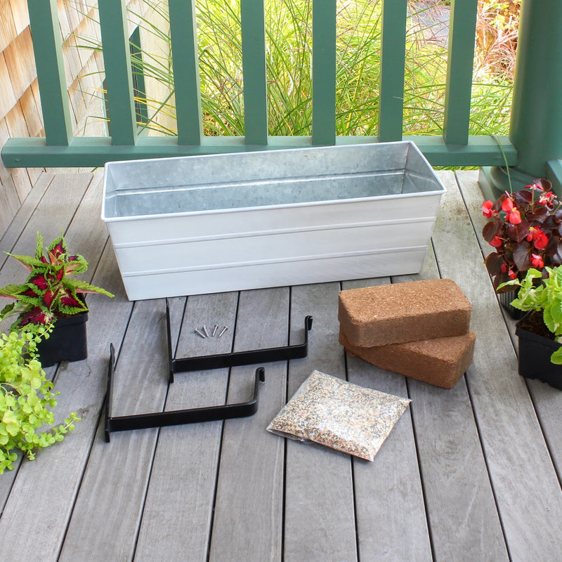 Achla Bloom Box Garden Growing Kit Medium White | Galvanized Steel & Wrought Iron | Deck, Porch & Balcony Container Garden | Model C-20W-WM-GK2