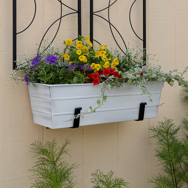 Achla Bloom Box Garden Growing Kit Medium White | Galvanized Steel & Wrought Iron | Deck, Porch & Balcony Container Garden | Model C-20W-WM-GK2