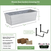 Achla Bloom Box Garden Growing Kit Medium White | Galvanized Steel and Wrought Iron | Deck, Porch & Balcony Container Garden | 24 | Model C-20W-WM-GK2