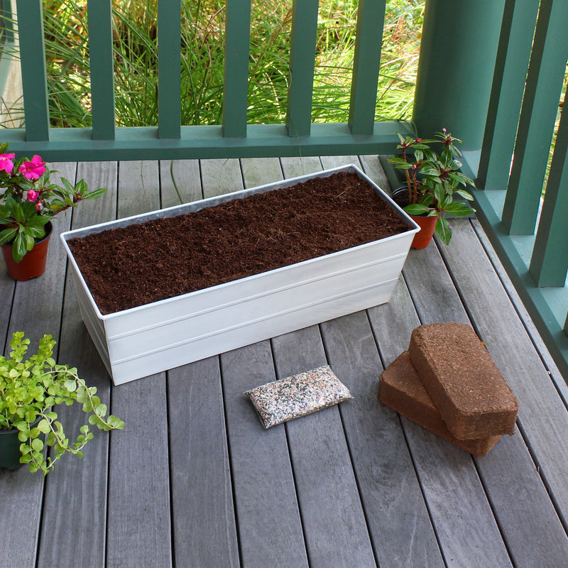 Achla Bloom Box Garden Growing Kit Medium White | Galvanized Steel and Wrought Iron | Deck, Porch & Balcony Container Garden | 24 | Model C-20W-WM-GK2