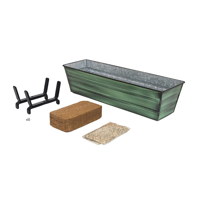 Achla Bloom Box Small Green Patina Galvanized Steel Planter | Railing Mount for 2x6 Rails | Deck & Balcony Garden Kit | Model C08-K6-GK