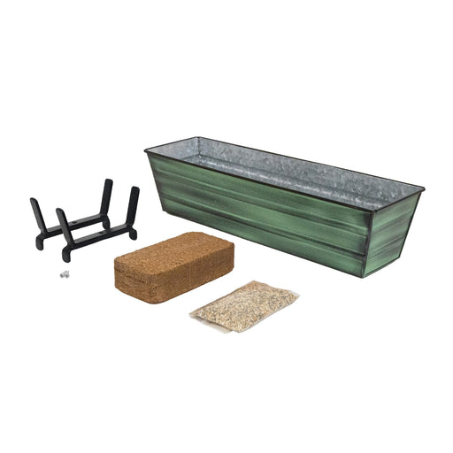 Achla Bloom Box Small Green Patina Galvanized Steel Planter | Railing Mount for 2x6 Rails | Deck & Balcony Garden Kit | 22 x 6.5 x 6.25 | Model C08-K6-GK