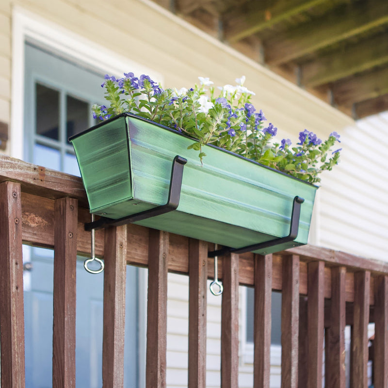 Achla Bloom Box Garden Growing Kit Small Green Patina | Galvanized Steel and Wrought Iron | Deck, Porch & Balcony Container Garden | Model C08-RM-GK