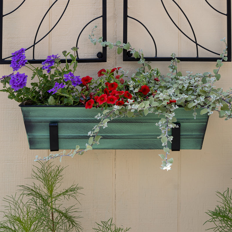 Achla Bloom Box Small Green Garden Growing Kit | Galvanized Steel with Wrought Iron Brackets | Balcony & Deck Container Garden | Model C08-WM-GK