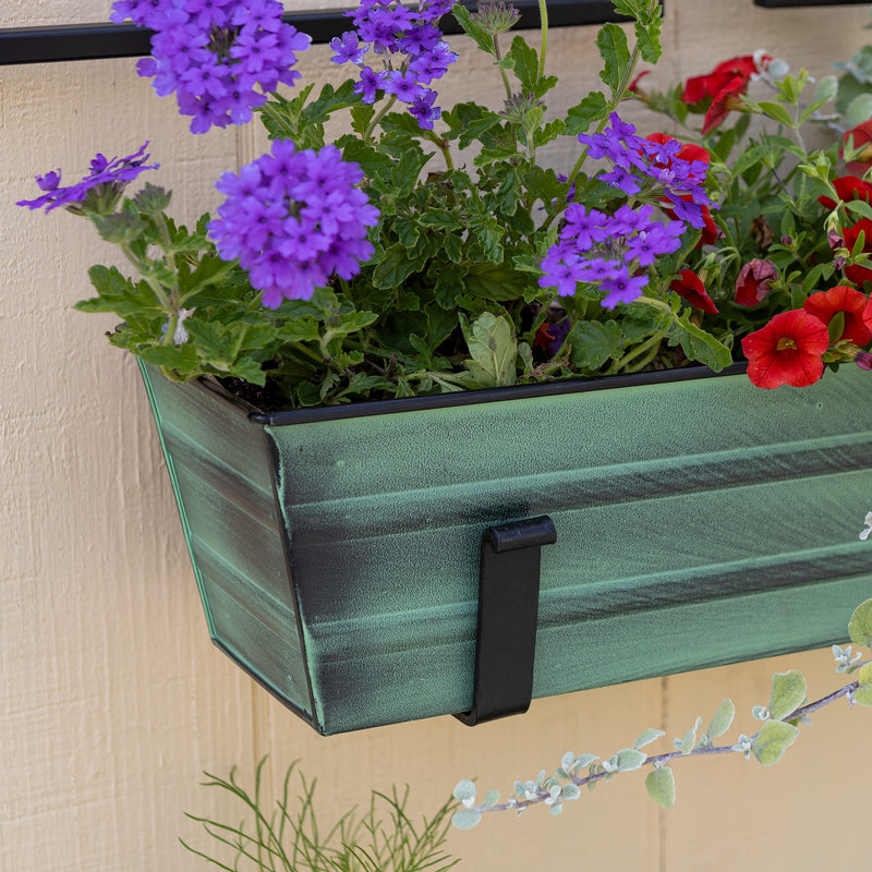 Achla Bloom Box Small Green Garden Growing Kit | Galvanized Steel with Wrought Iron Brackets | Balcony & Deck Container Garden | Model C08-WM-GK