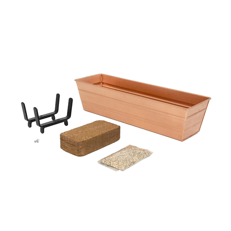 Achla Bloom Box 22in Small Garden Growing Kit | Copper Plated Galvanized Steel & Black Wrought Iron | Deck & Porch Container Garden | Model C08C-K4-GK