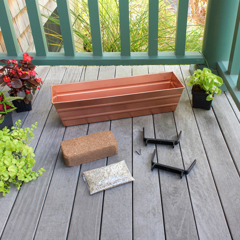 Achla Bloom Box 22in Small Garden Growing Kit | Copper Plated Galvanized Steel & Black Wrought Iron | Deck & Porch Container Garden | Model C08C-K4-GK