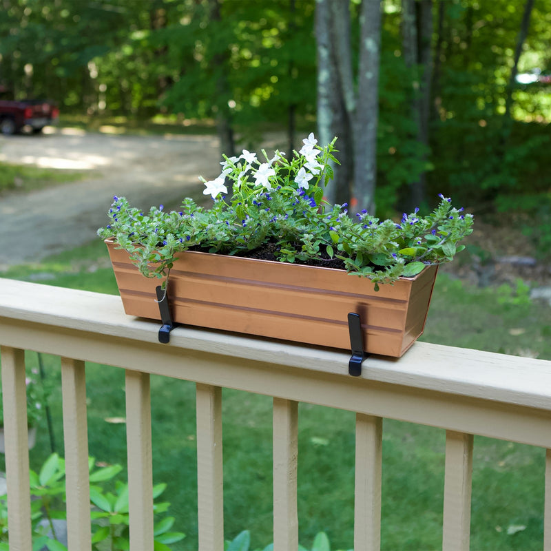 Achla Bloom Box 22in Small Garden Growing Kit | Copper Plated Galvanized Steel & Black Wrought Iron | Deck & Porch Railing Planter | Model C08C-K6-GK