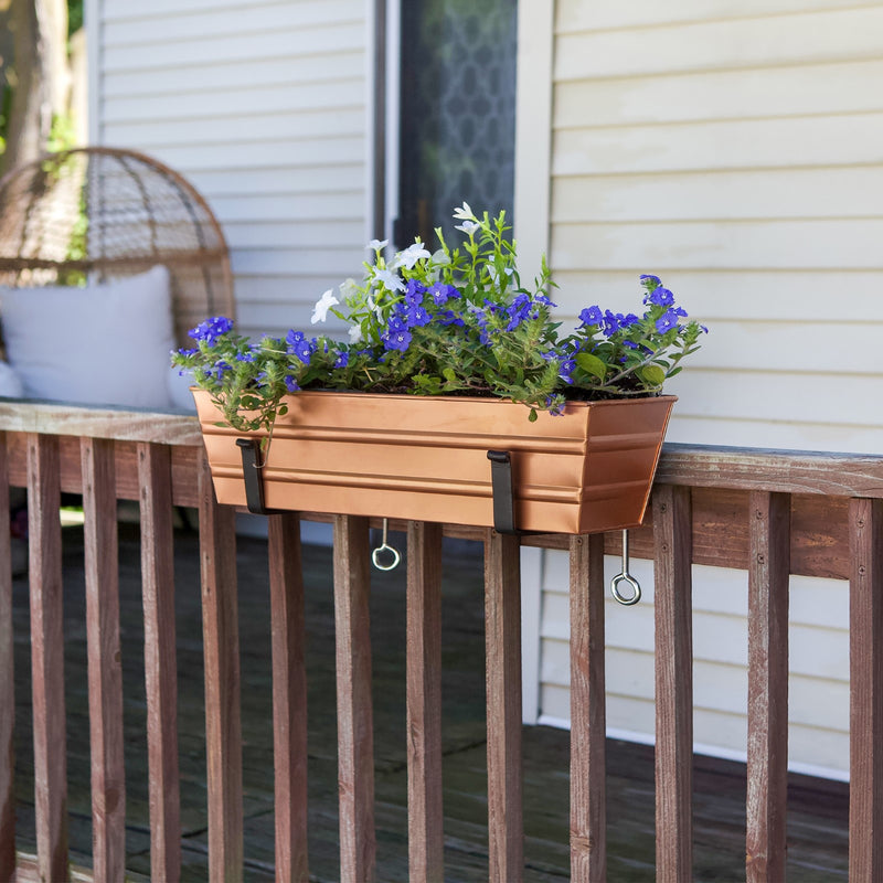 Achla Bloom Box Small Copper Planter | Galvanized Steel with Copper Plated Finish and Black Wrought Iron Brackets | Deck & Balcony | Model C08C-RM-GK