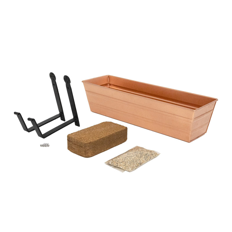 Achla Bloom Box Small 22in Wall-Mounted Planter | Copper Plated Galvanized Steel and Black Wrought Iron | Deck, Porch & Balcony | Model C08C-WM-GK