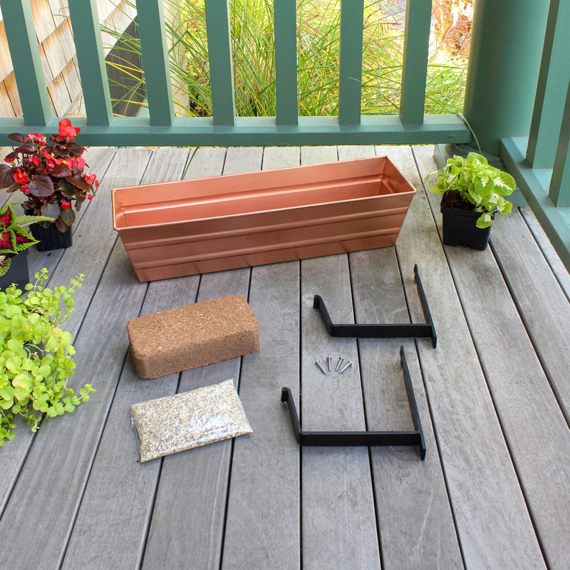Achla Bloom Box Small 22in Wall-Mounted Planter | Copper Plated Galvanized Steel and Black Wrought Iron | Deck, Porch & Balcony | Model C08C-WM-GK