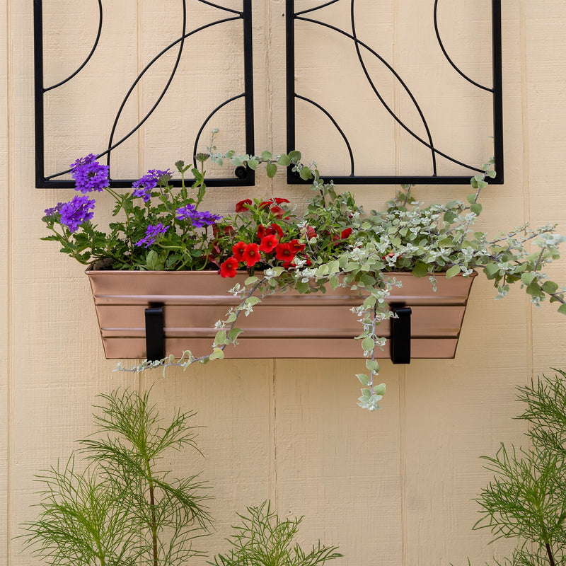 Achla Bloom Box Small 22in Wall-Mounted Planter | Copper Plated Galvanized Steel and Black Wrought Iron | Deck, Porch & Balcony | Model C08C-WM-GK