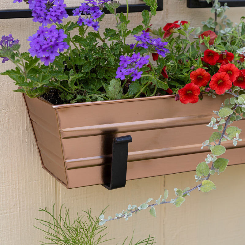 Achla Bloom Box Small 22in Wall-Mounted Planter | Copper Plated Galvanized Steel and Black Wrought Iron | Deck, Porch & Balcony | Model C08C-WM-GK