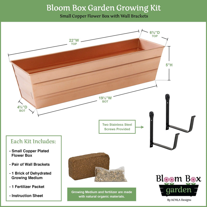 Achla Bloom Box Small 22in Wall-Mounted Planter | Copper Plated Galvanized Steel and Black Wrought Iron | Deck, Porch & Balcony | Model C08C-WM-GK
