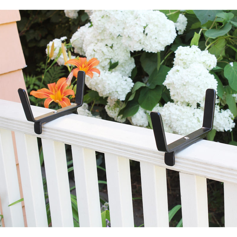Achla Bloom Box Small 22in Galvanized Steel Planter | Nantucket Blue Patina and Black Wrought Iron Brackets | Deck & Balcony | Model C08NB-K4-GK