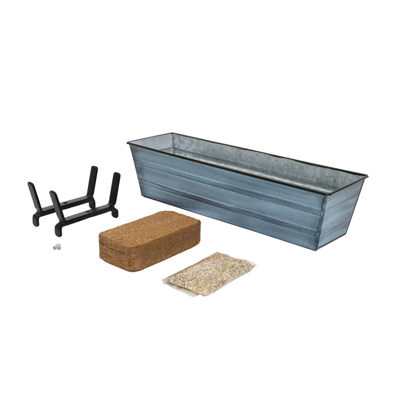 Achla Bloom Box Small 22in Galvanized Steel Planter | Nantucket Blue Patina and Black Powdercoat | Deck & Balcony Railing Garden | Model C08NB-K6-GK