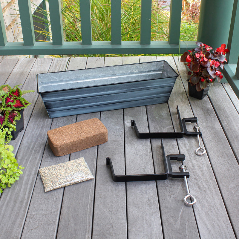 Achla Bloom Box Garden Growing Kit Small | Nantucket Blue Galvanized Steel and Wrought Iron | Deck, Porch & Balcony Container | Model C08NB-RM-GK